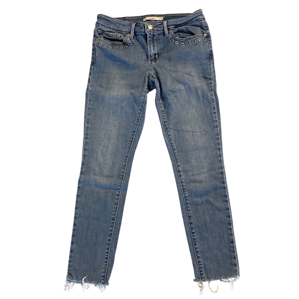 VTG Levis 711 Skinny Jeans Mens 27 Blue Grommet Eyelet Raw Hem Medium Wash